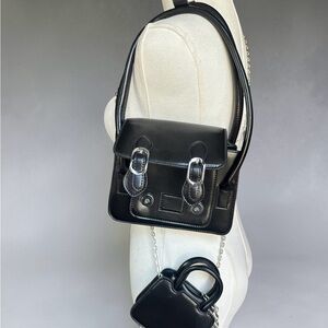 Black Leather Crossbody Bag with Mini Pouch